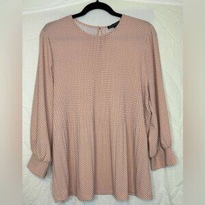 Adrianna Papell Pink and Black Polka Dot Pleated Blouse Size XL